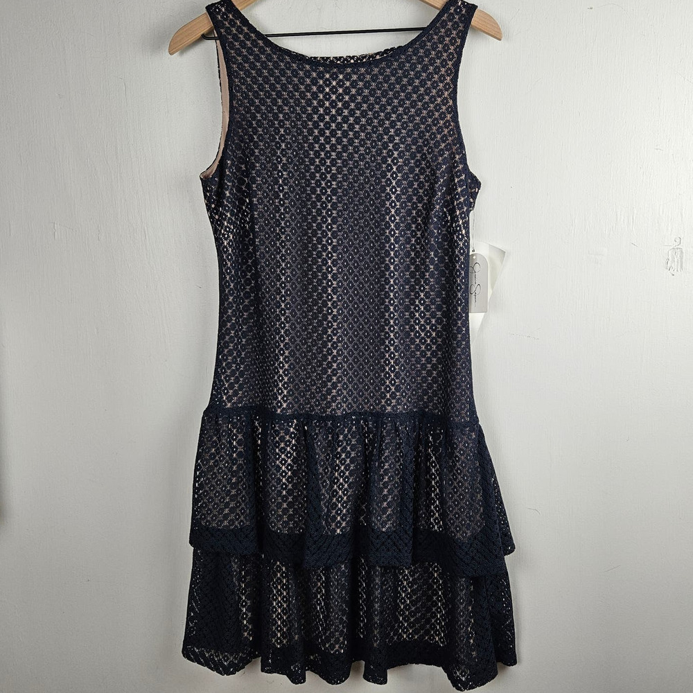 NEW Jessica Simpson Lace Tier Dress 10 Navy Big Bow NWT